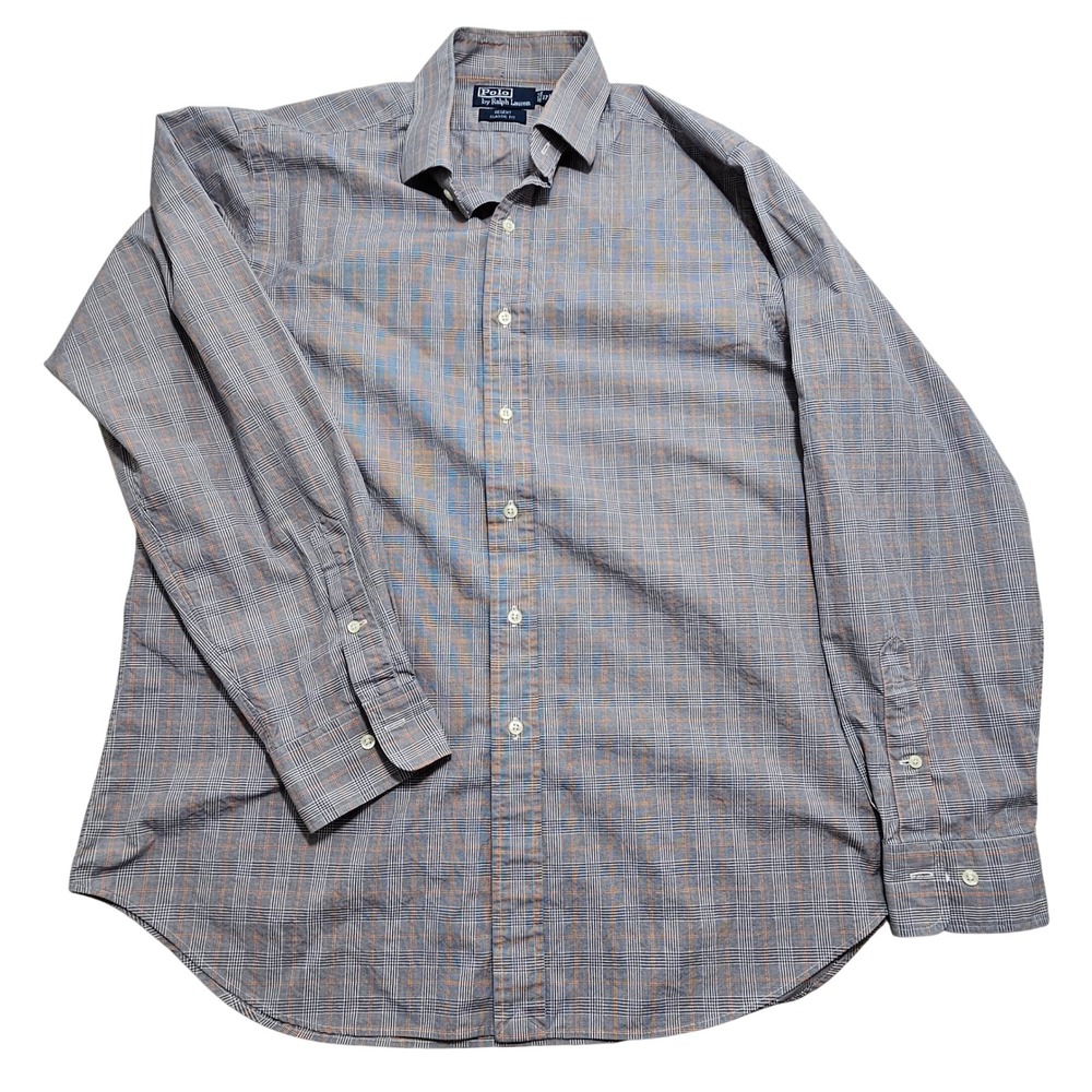 Polo Ralph Lauren Regent Classic Fit Mens XL Plaid Button Down Shirt Blue Orange